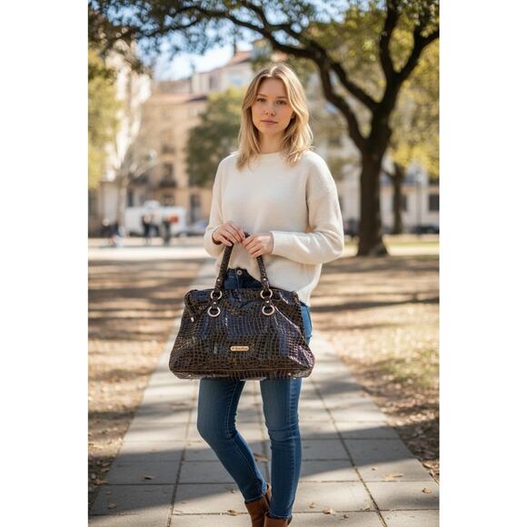 La Gioe di Toscana Handbags - La Gioe di Toscana Sharon Gioe Burgundy Reptile Leather Dome Satchel Bag